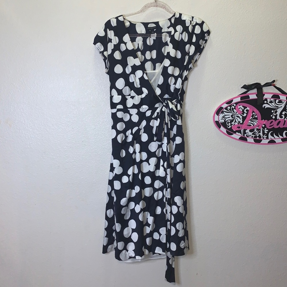 Banana Republic navy blue polka dot layered wrap dress